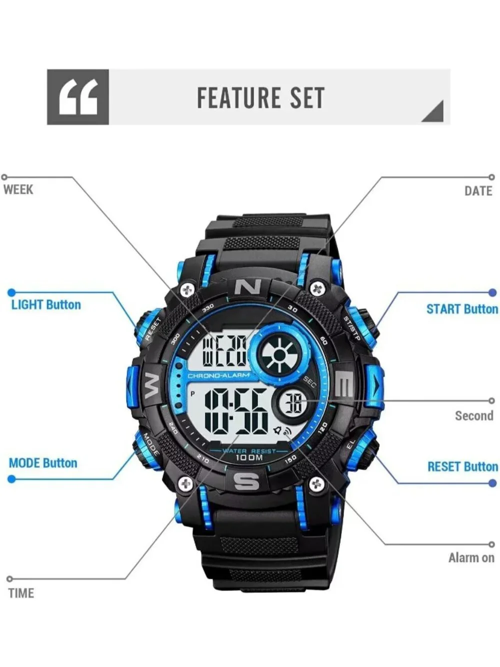 Men Black Blue Analog Quartz Electronic Military Multifunction LED Digital Watch
